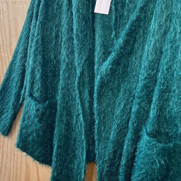 NWT Colleen Lopez Green Soft Fuzzy Open Cardigan Sz L Lagenlook Cottagecore Y2K - Picture 3 of 5